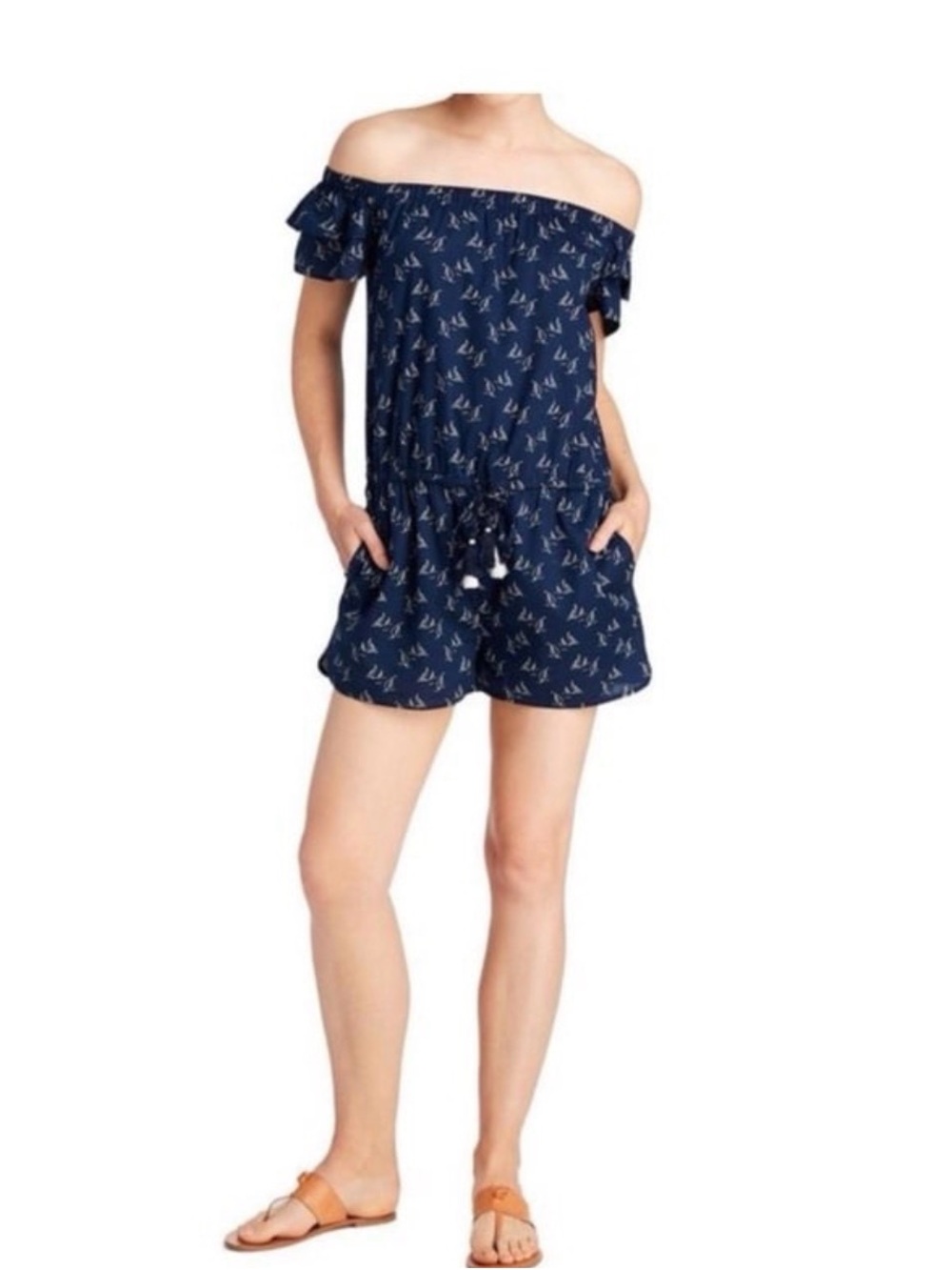 Vineyard Vines Navy Off-Shoulder Printed Romper